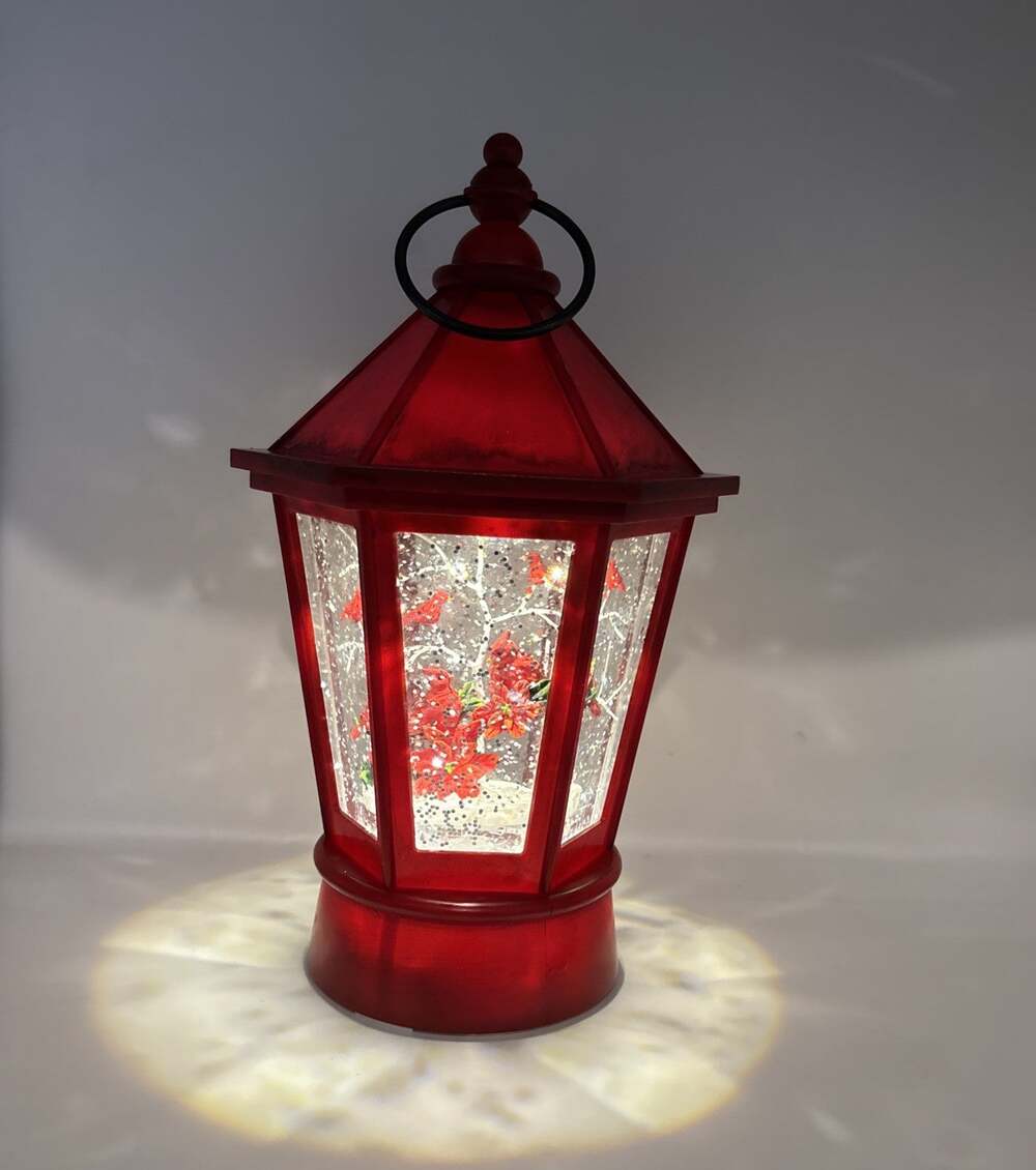 Christmas Lighted Musical Snow Globe Lantern Glitter Cardinals